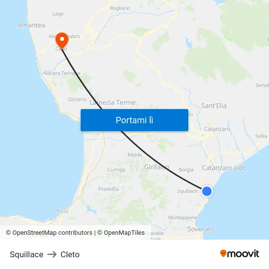 Squillace to Cleto map