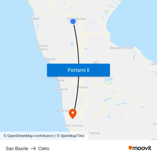 San Basile to Cleto map