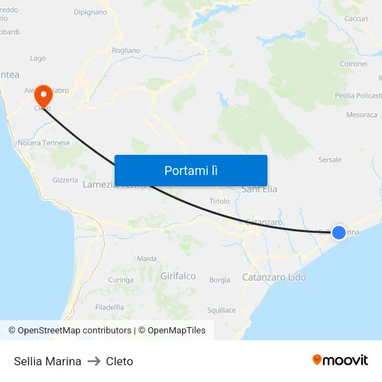 Sellia Marina to Cleto map