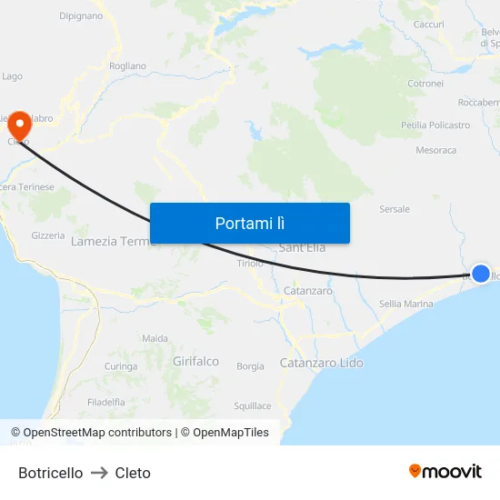 Botricello to Cleto map