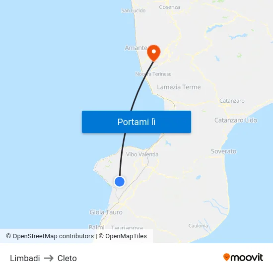 Limbadi to Cleto map
