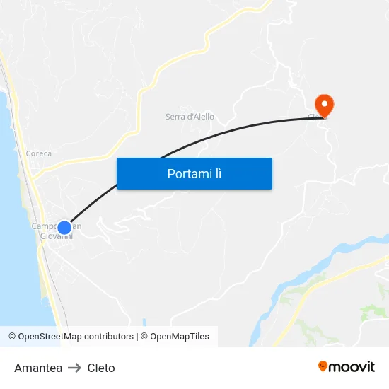 Amantea to Cleto map