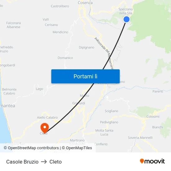 Casole Bruzio to Cleto map