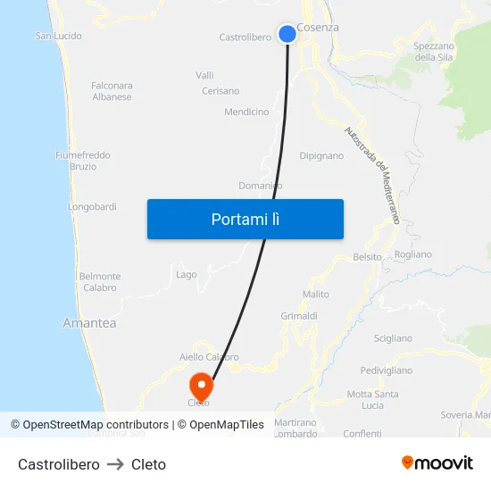 Castrolibero to Cleto map