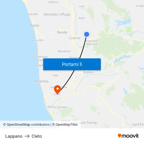 Lappano to Cleto map