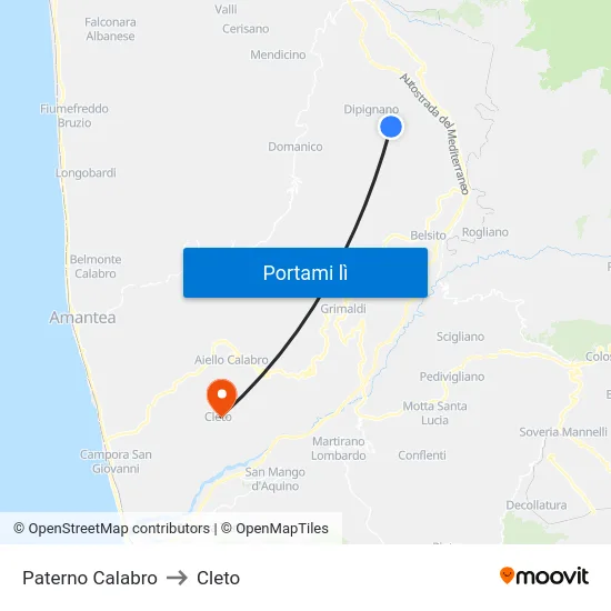 Paterno Calabro to Cleto map