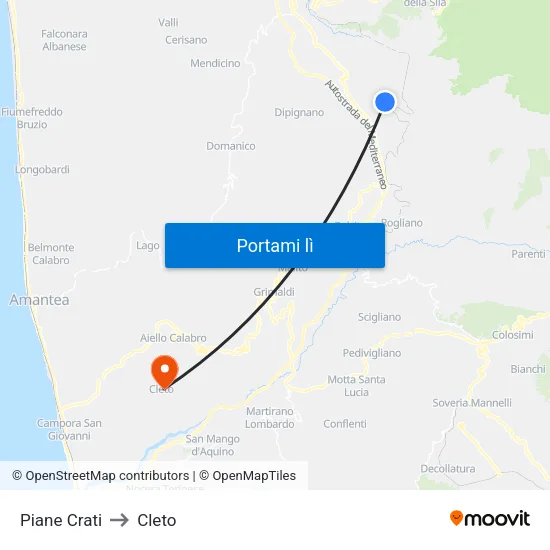 Piane Crati to Cleto map