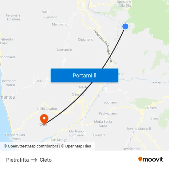 Pietrafitta to Cleto map