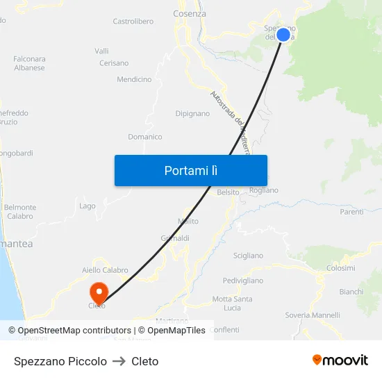 Spezzano Piccolo to Cleto map
