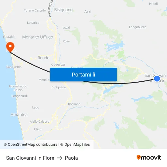 San Giovanni In Fiore to Paola map