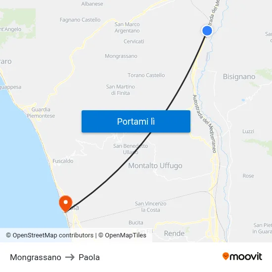 Mongrassano to Paola map
