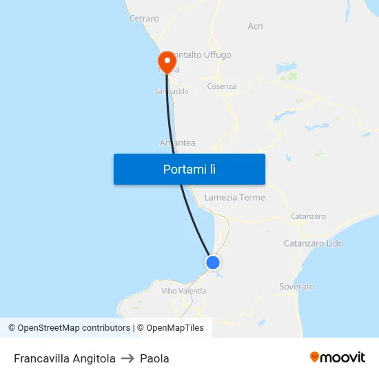 Francavilla Angitola to Paola map