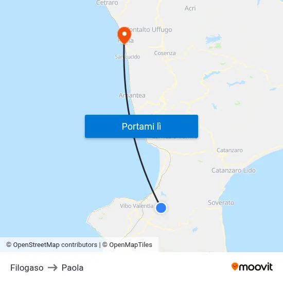 Filogaso to Paola map