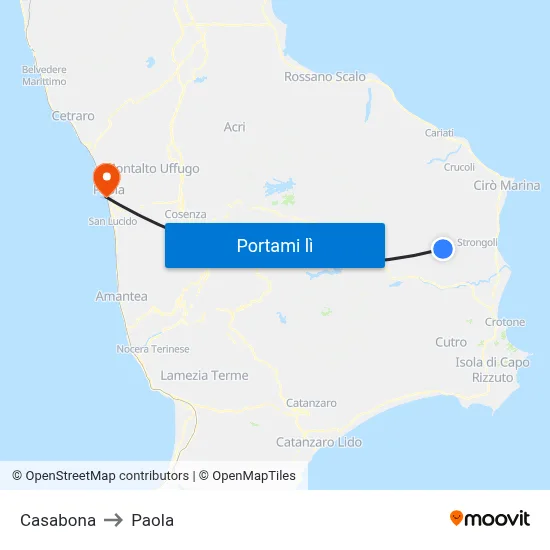 Casabona to Paola map