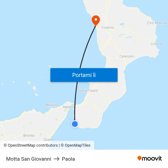 Motta San Giovanni to Paola map