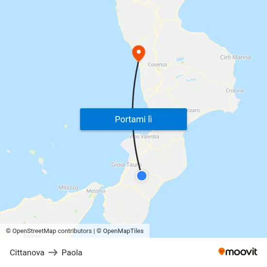 Cittanova to Paola map