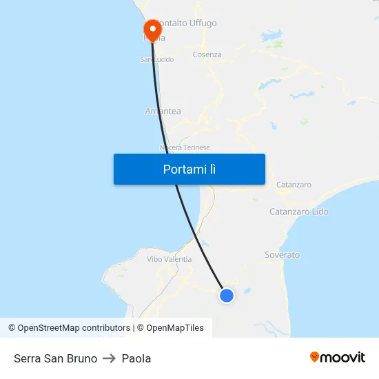 Serra San Bruno to Paola map