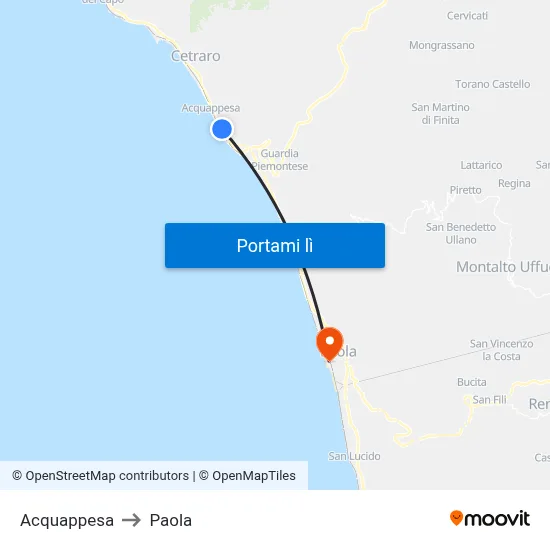 Acquappesa to Paola map