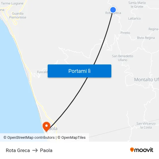 Rota Greca to Paola map