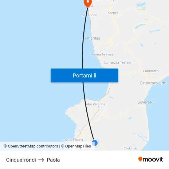 Cinquefrondi to Paola map