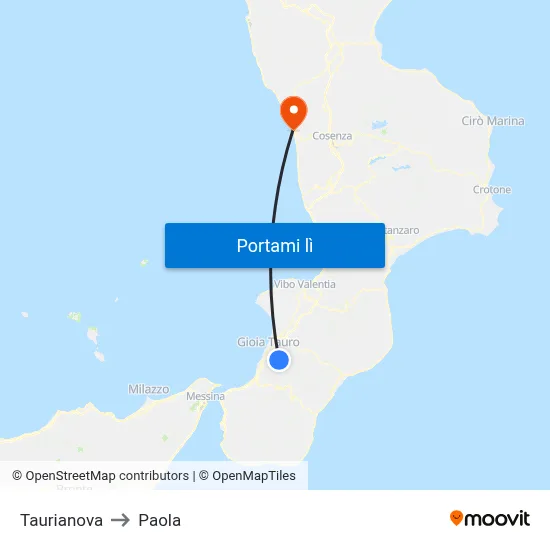 Taurianova to Paola map