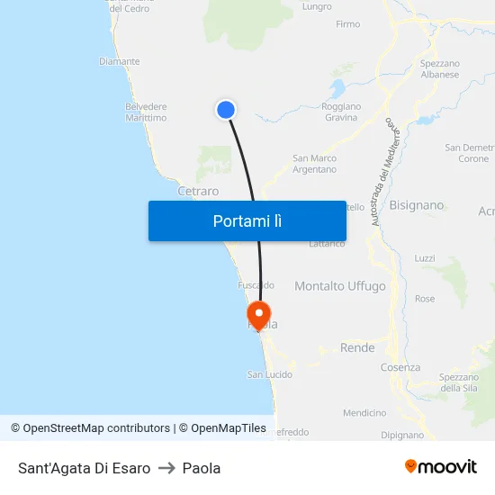 Sant'Agata Di Esaro to Paola map