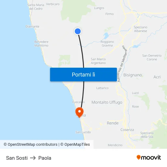 San Sosti to Paola map