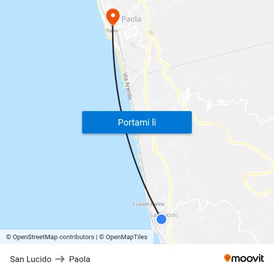 San Lucido to Paola map