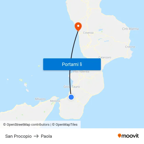 San Procopio to Paola map