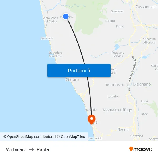 Verbicaro to Paola map