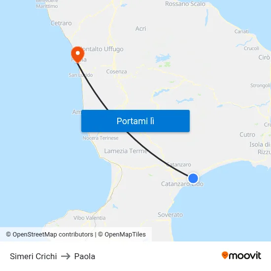 Simeri Crichi to Paola map