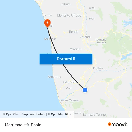 Martirano to Paola map