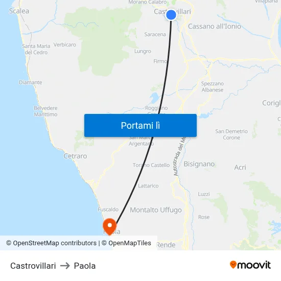 Castrovillari to Paola map