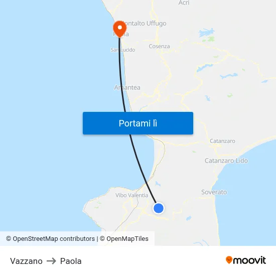 Vazzano to Paola map