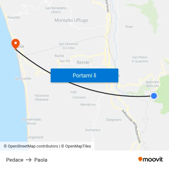 Pedace to Paola map
