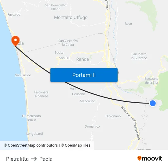 Pietrafitta to Paola map