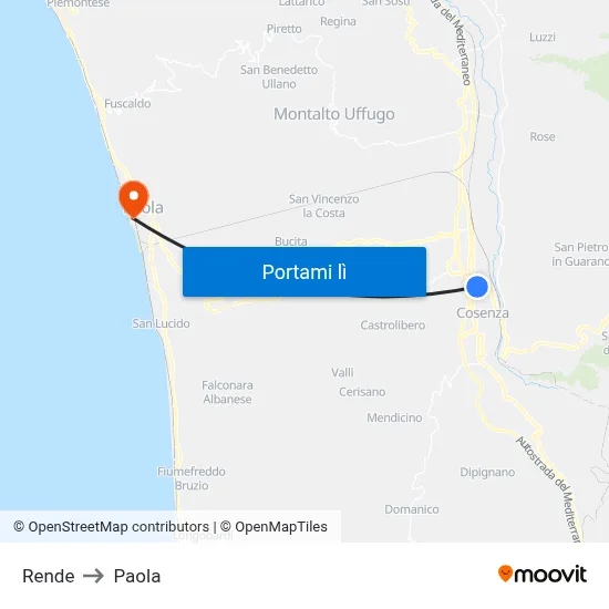Rende to Paola map