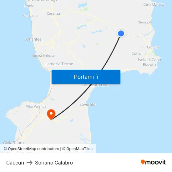 Caccuri to Soriano Calabro map