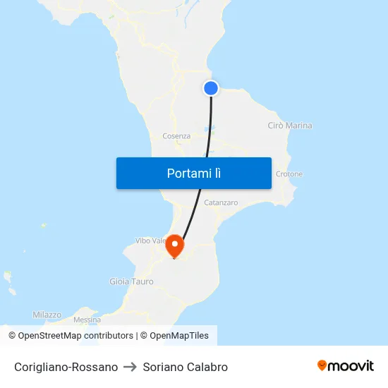 Corigliano-Rossano to Soriano Calabro map