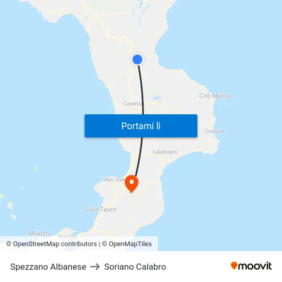Spezzano Albanese to Soriano Calabro map