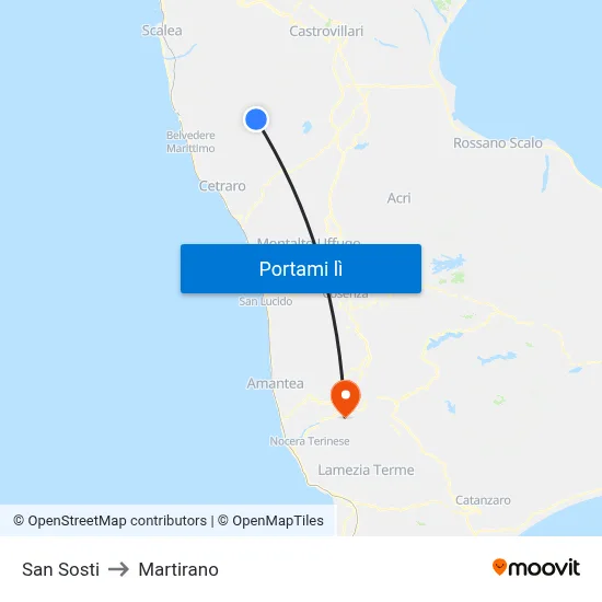 San Sosti to Martirano map