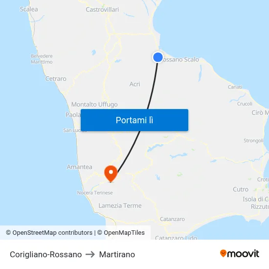Corigliano-Rossano to Martirano map