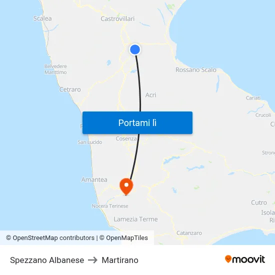 Spezzano Albanese to Martirano map