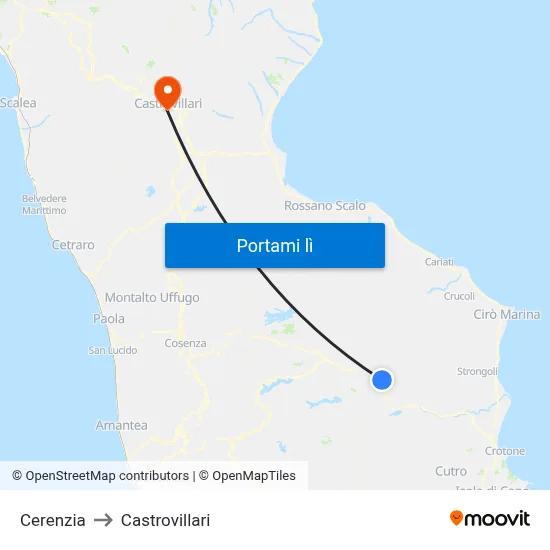 Cerenzia to Castrovillari map