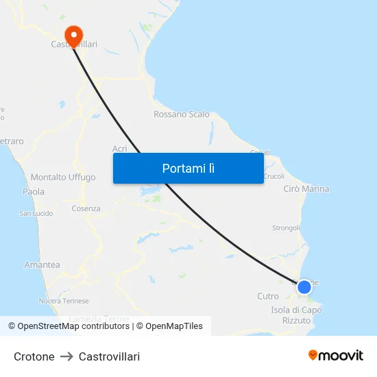 Crotone to Castrovillari map