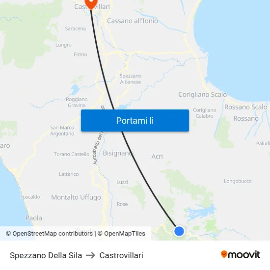 Spezzano Della Sila to Castrovillari map