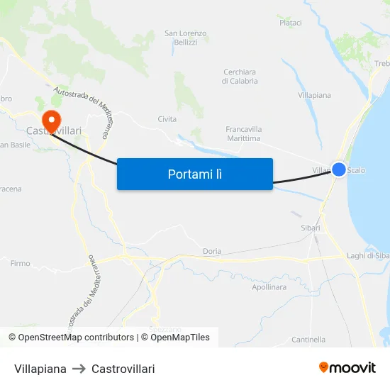 Villapiana to Castrovillari map