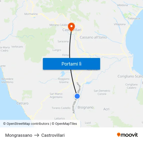 Mongrassano to Castrovillari map