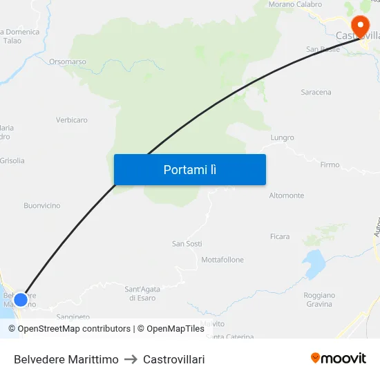 Belvedere Marittimo to Castrovillari map