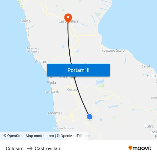 Colosimi to Castrovillari map
